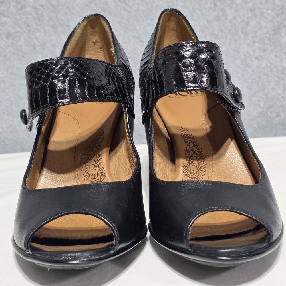 Söfft Women's Black Leather Croc Mary Jane Peep Toe Block Heel, US 7 - Picture 5 of 13